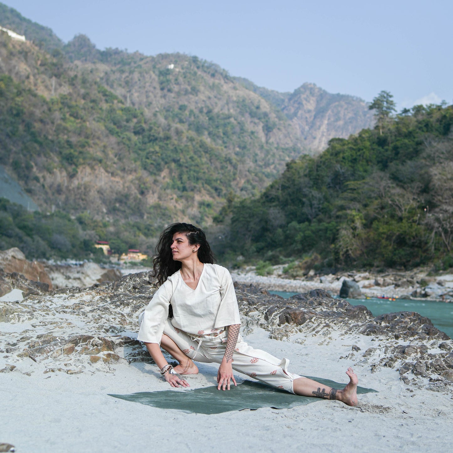 Women Cotton Hand Block Printed Yoga Pants and Yoga Top Set -Surya