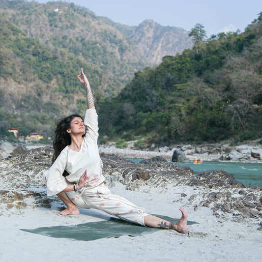 Women Cotton Hand Block Printed Yoga Pants and Yoga Top Set -Surya