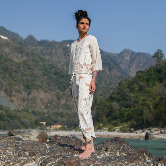 Women Cotton Hand Block Printed Yoga Top -Surya