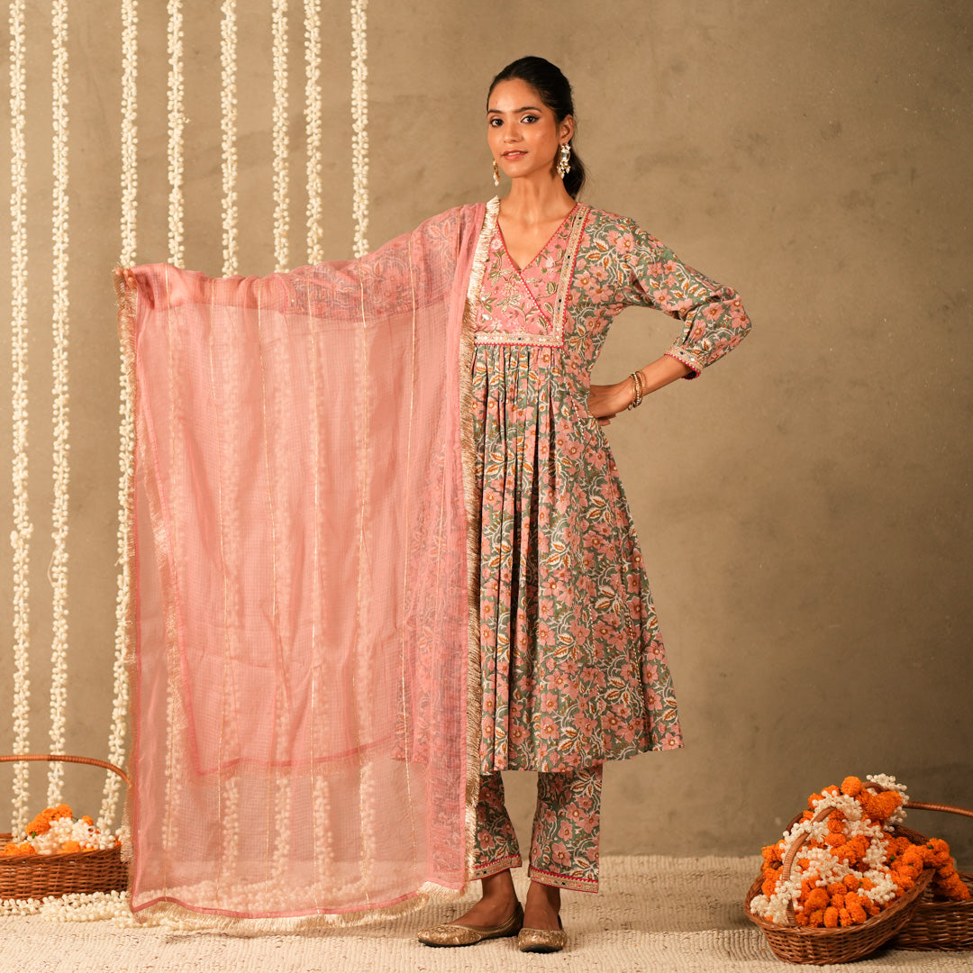 Pink Solid Dupatta with Gotta and Fringe Lace