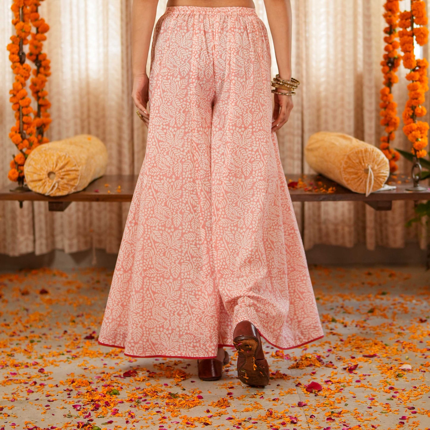 Blossom Pink Block Printed Cotton Sharara Pants