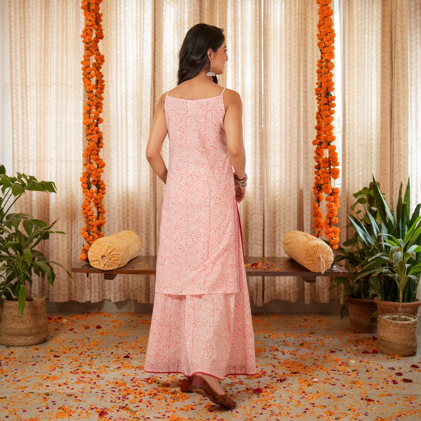 Blossom Pink Block Printed Easy Peasy Kurta With Gota Lace Details