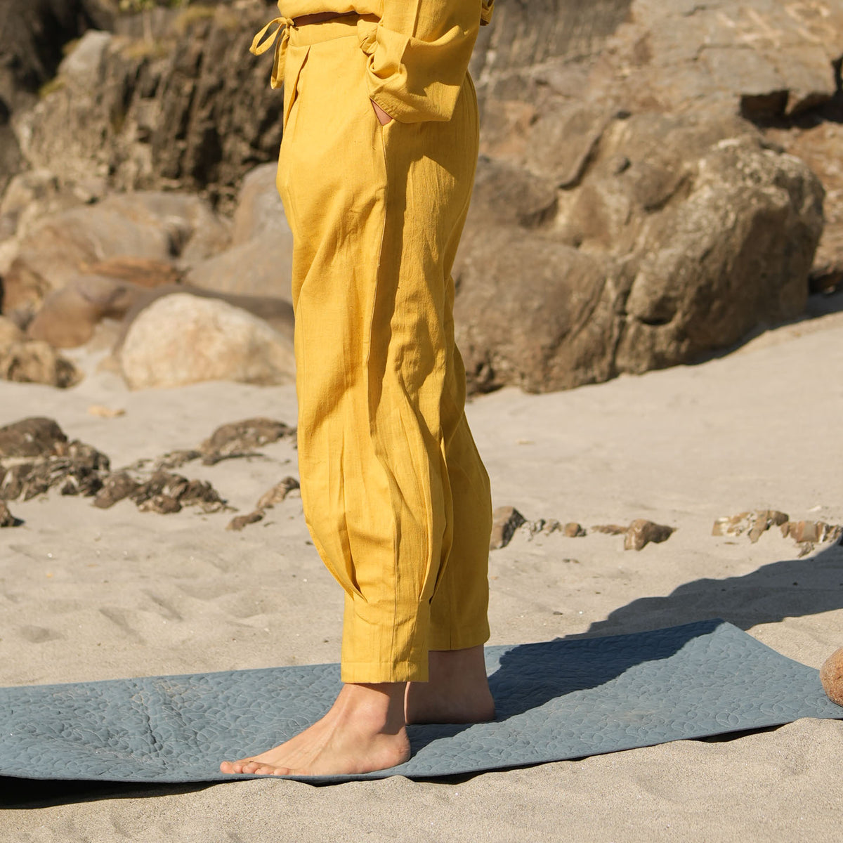 Women Cotton Yoga Pants and Yoga Top Yellow -Tara — view 10