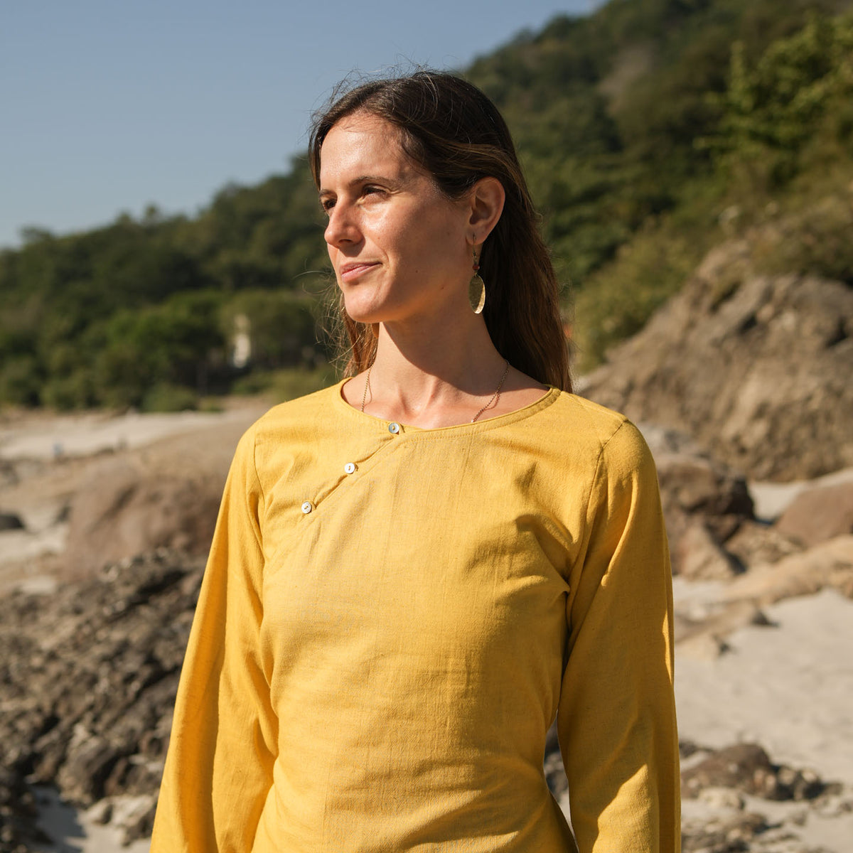 Women Cotton Yoga Top Yellow -Tara — view 3