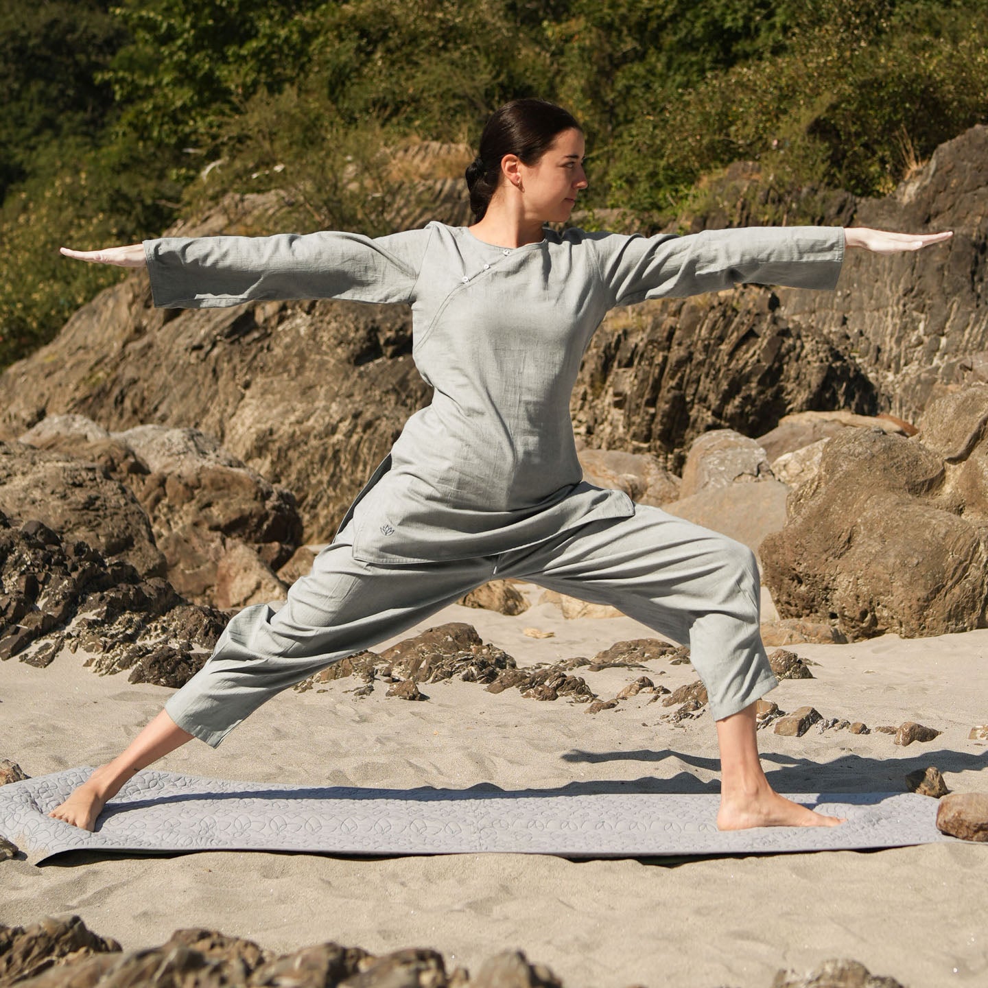 Women Cotton Yoga Top Grey -Tara