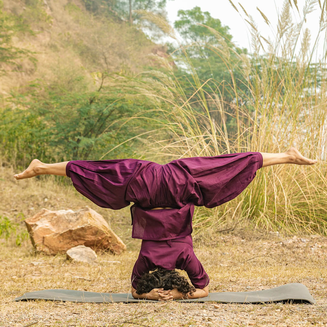 Women’s cotton yoga co-ord set – purple top and wide-leg pants