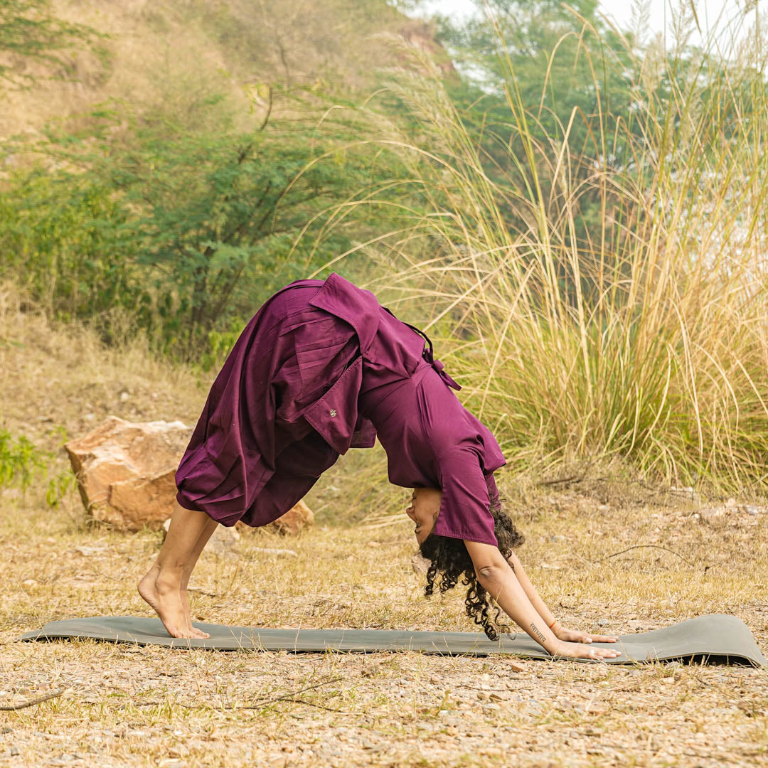 Purple cotton yoga co-ord – breathable top and pants for women