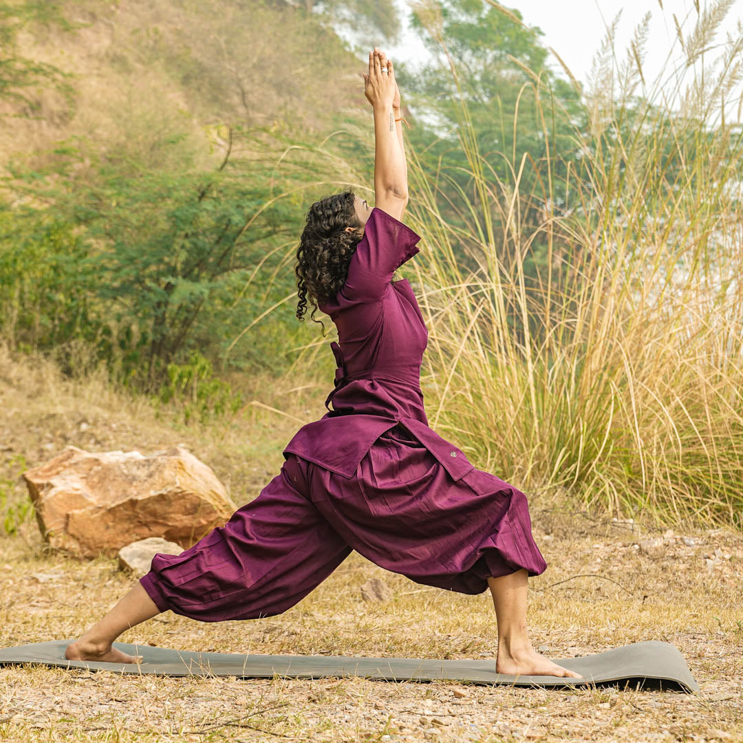 Akiso women’s purple cotton yoga top and pants – eco-friendly wear