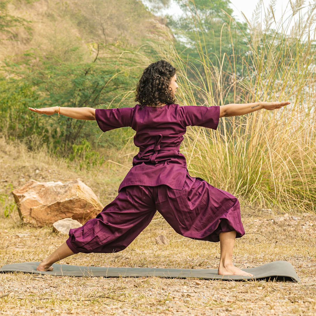 Comfort-fit purple yoga clothing for women – cotton top and pants