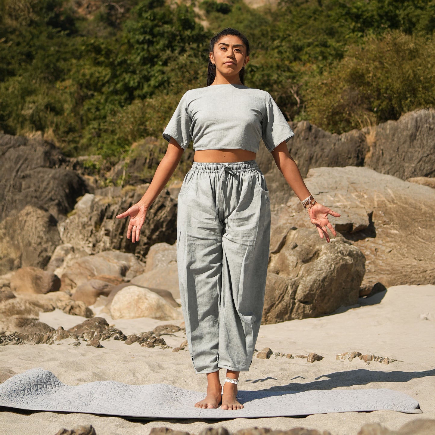 Women Cotton Yoga Top Grey -Soma