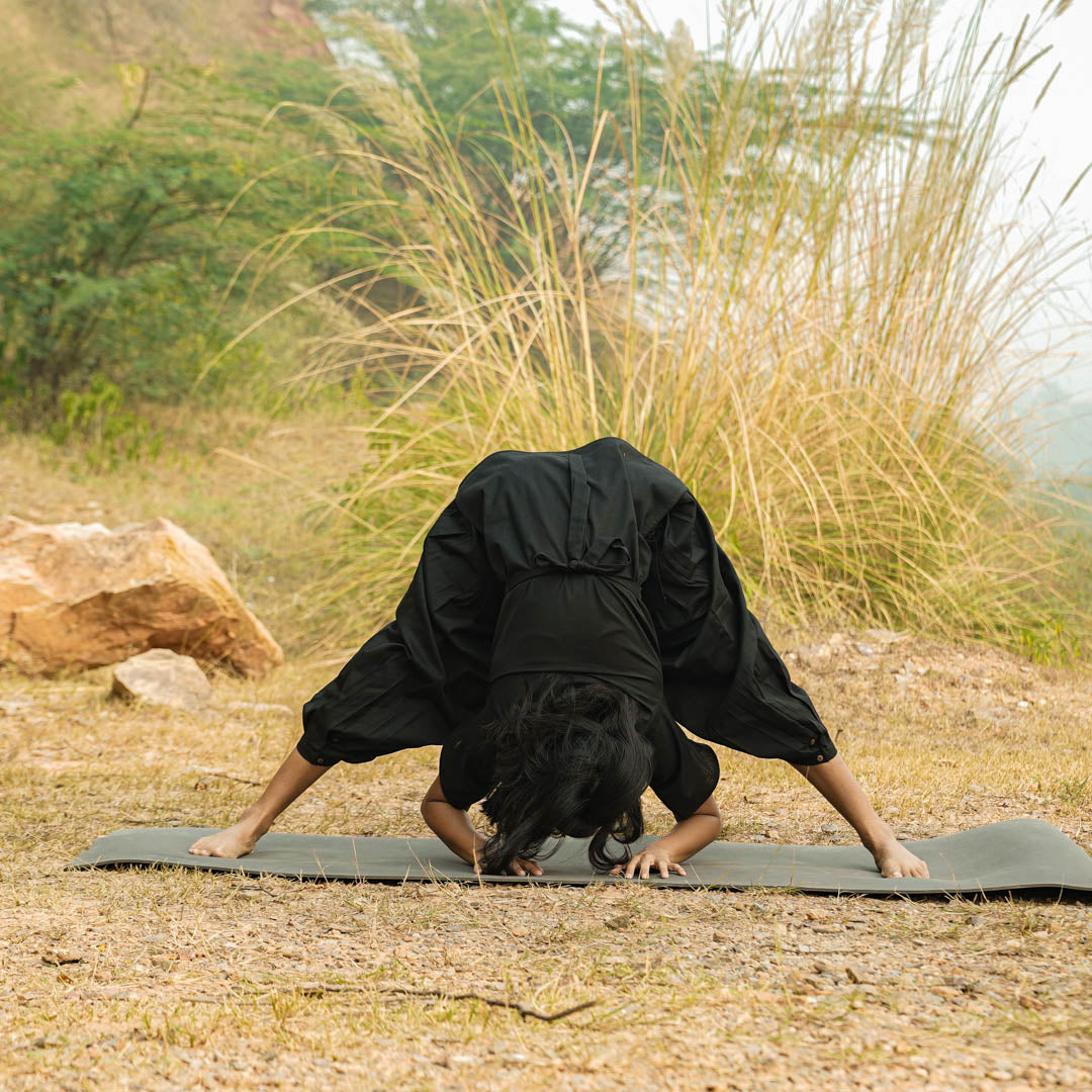 Daily yoga cotton wear – black top and trousers for women