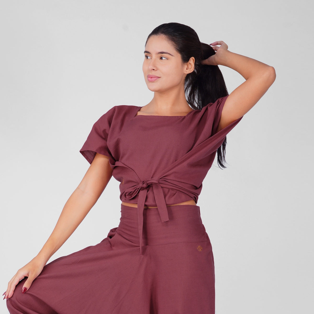 Women 100% Cotton Zero Waste Cotton Yoga Top -Shwet - Rose Pink — view 3