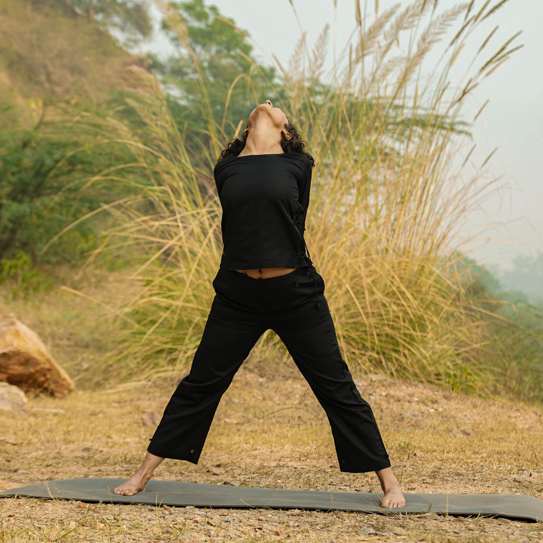 Women Cotton Yoga Pants and Cotton Top Set Black -Chandra