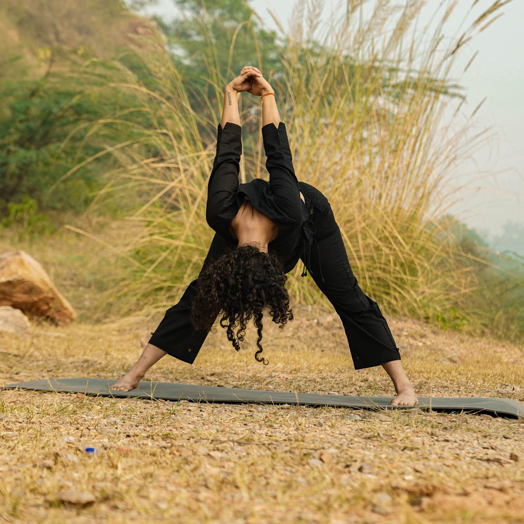 Women Cotton Yoga Pants and Cotton Top Set Black -Chandra
