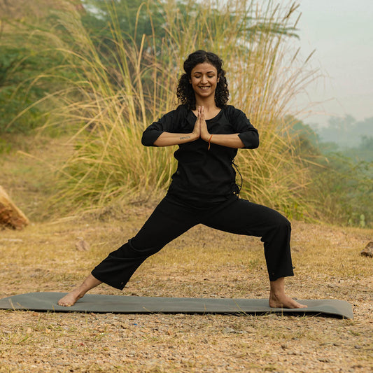 Women Cotton Yoga Pants and Cotton Top Set Black |AKISO