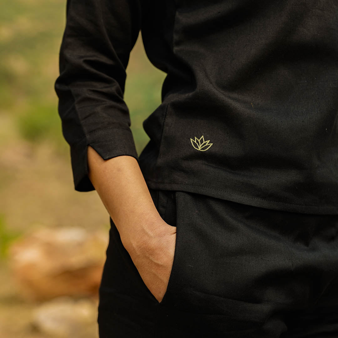 Women Cotton Yoga Pants and Cotton Top Set Black -Chandra