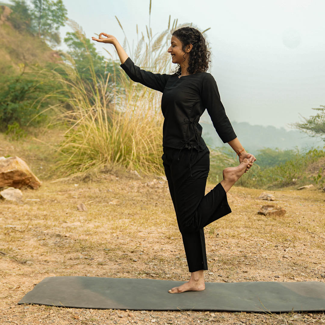 Women Cotton Yoga Pants and Cotton Top Set Black -Chandra
