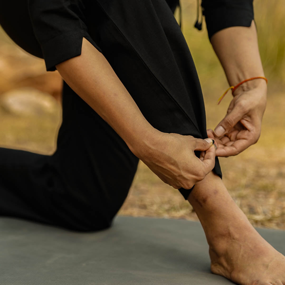 Women Cotton Yoga Pants and Cotton Top Set Black -Chandra