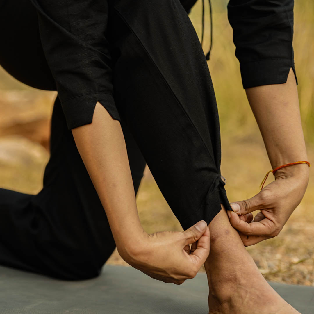 Women Cotton Yoga Pants and Cotton Top Set Black -Chandra