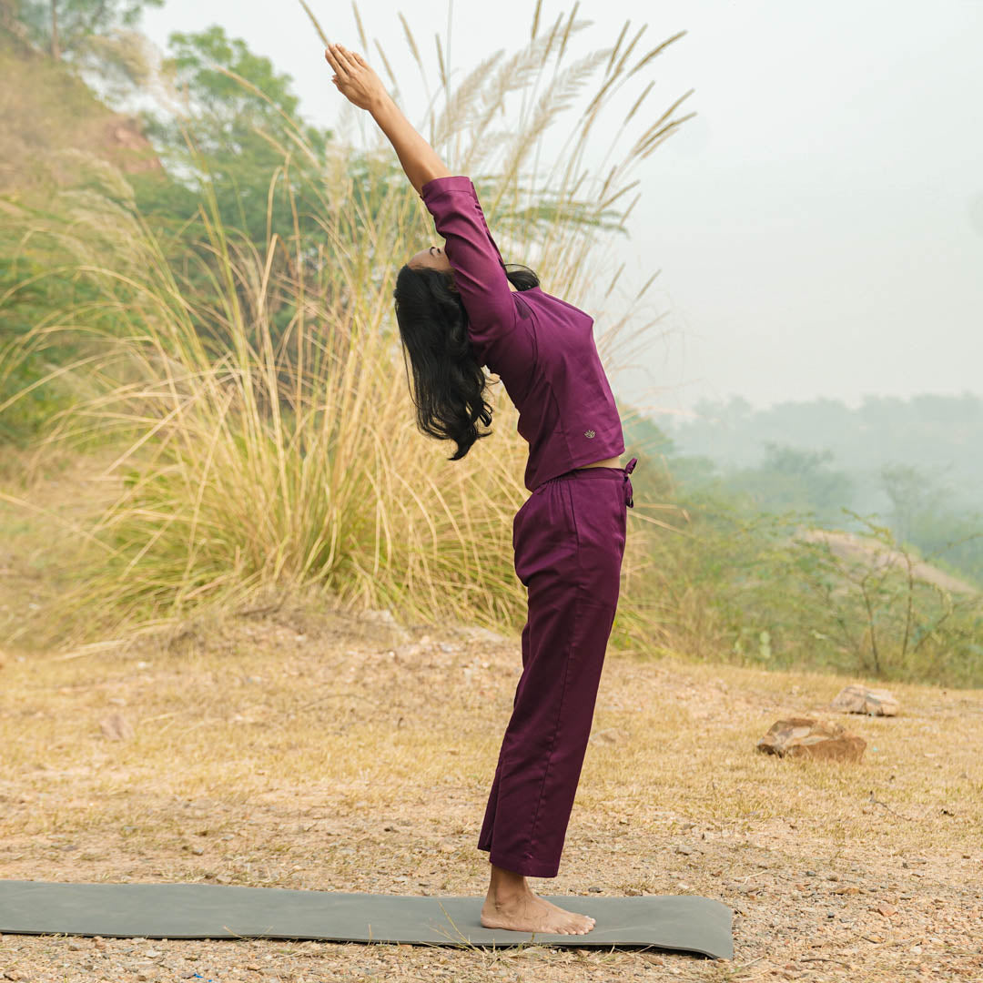 Women Cotton Yoga Pants and Yoga Top Set Purple -Chandra