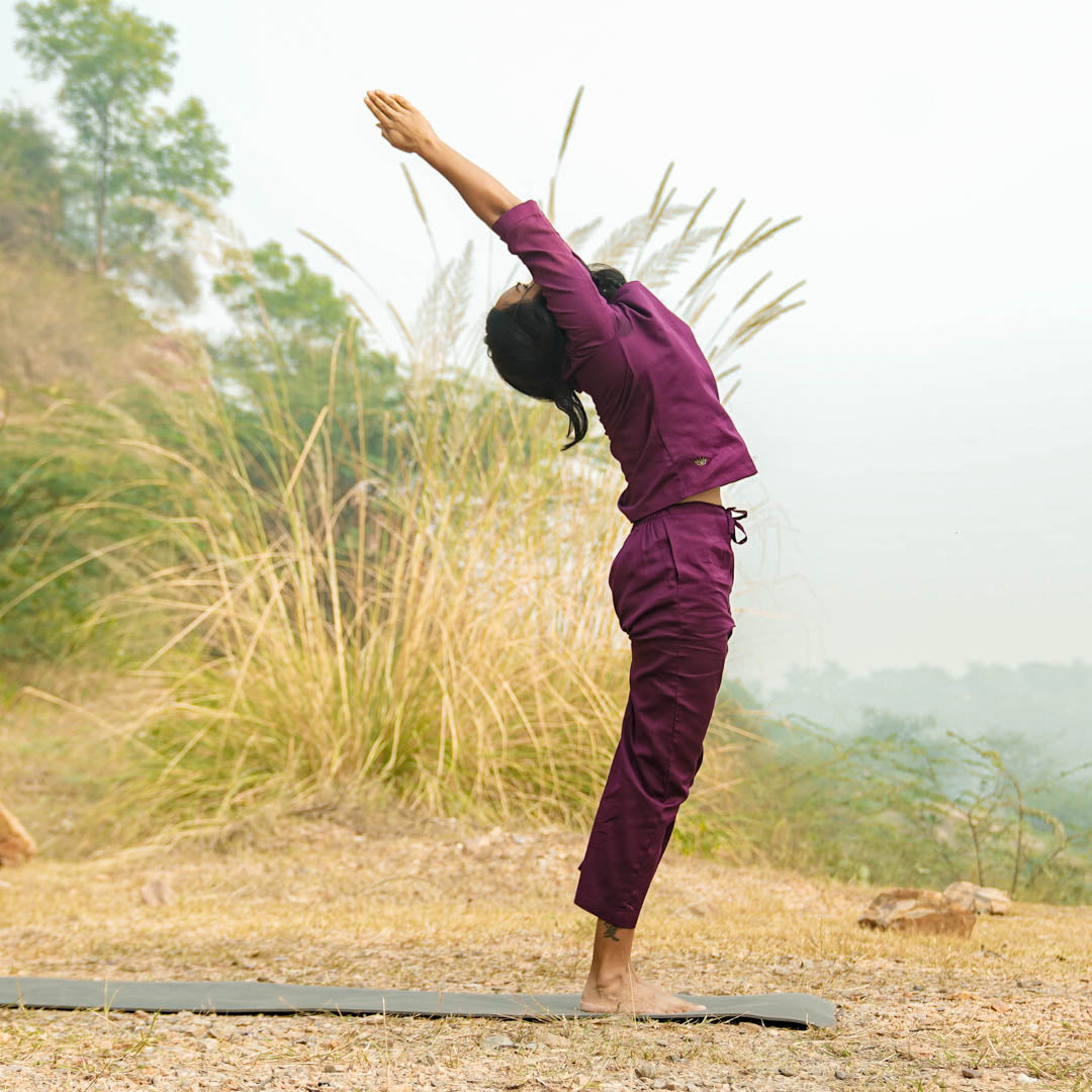 Women Cotton Yoga Pants and Yoga Top Set Purple -Chandra