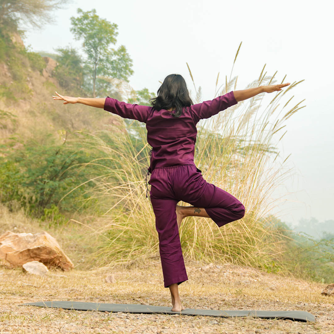 Women Cotton Yoga Pants Purple -Chandra