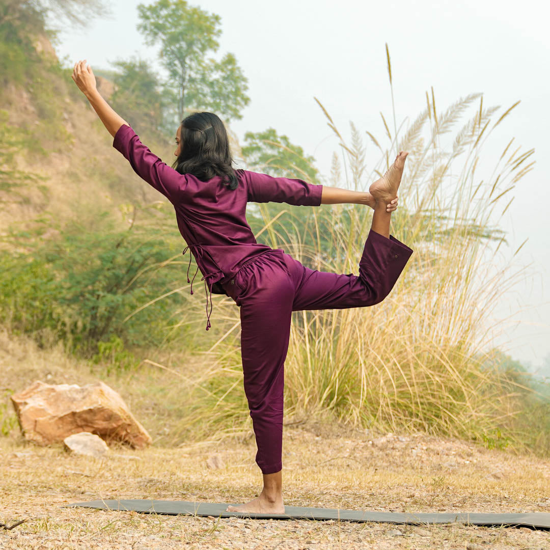 Women Cotton Yoga Pants and Yoga Top Set Purple -Chandra