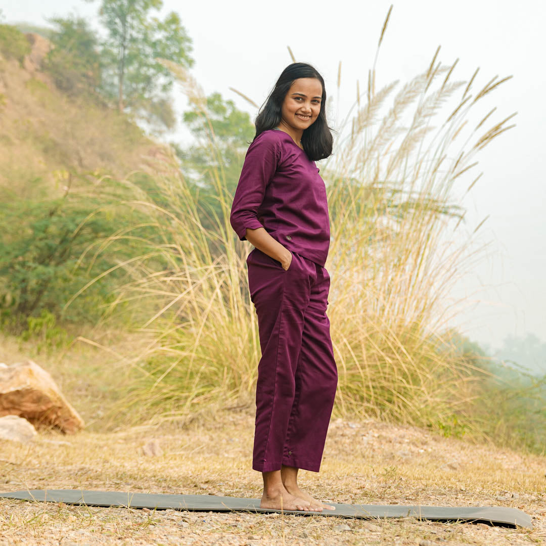 Women Cotton Yoga Pants Purple |AKISO