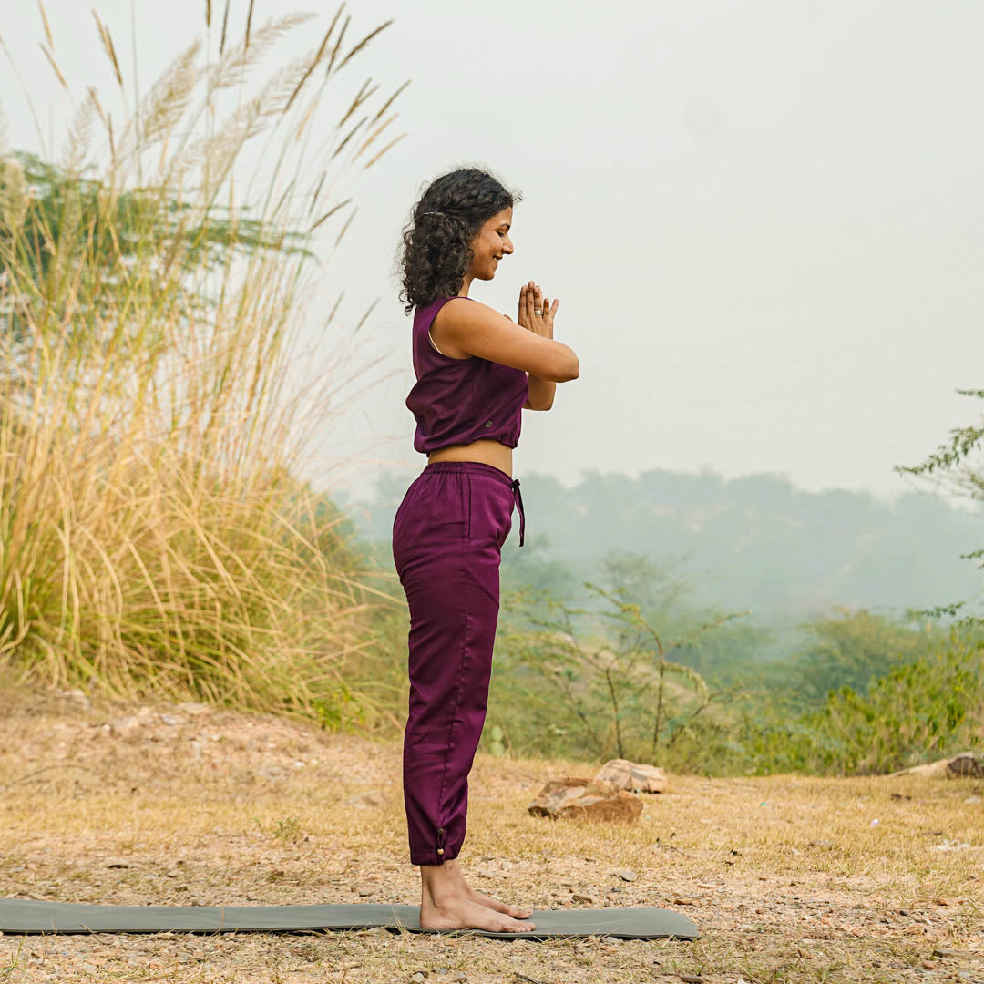 Women Cotton Yoga Pants and Yoga Top Set Purple -Ananda