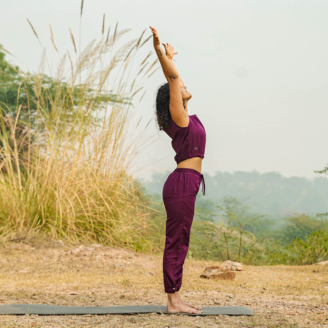 Women Cotton Yoga Pants and Yoga Top Set Purple -Ananda