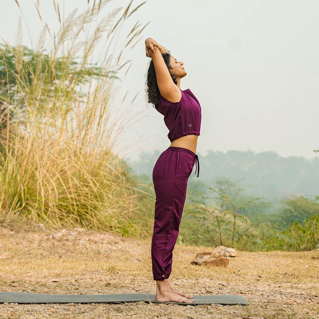 Women Cotton Yoga Pants and Yoga Top Set Purple -Ananda
