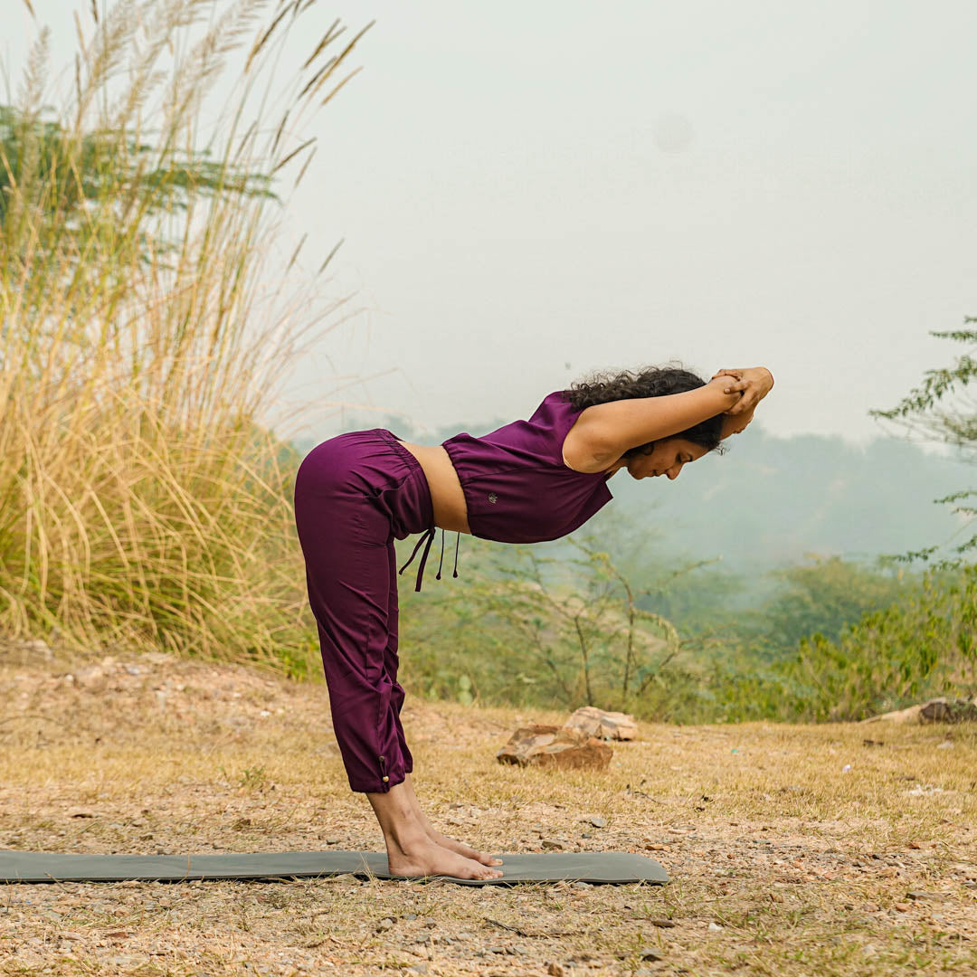 Women Cotton Yoga Pants and Yoga Top Set Purple -Ananda
