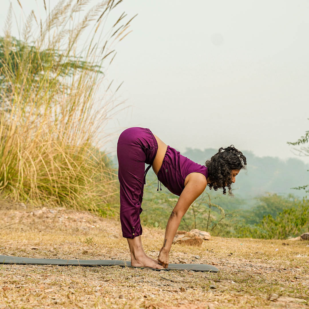 Women Cotton Yoga Pants and Yoga Top Set Purple -Ananda