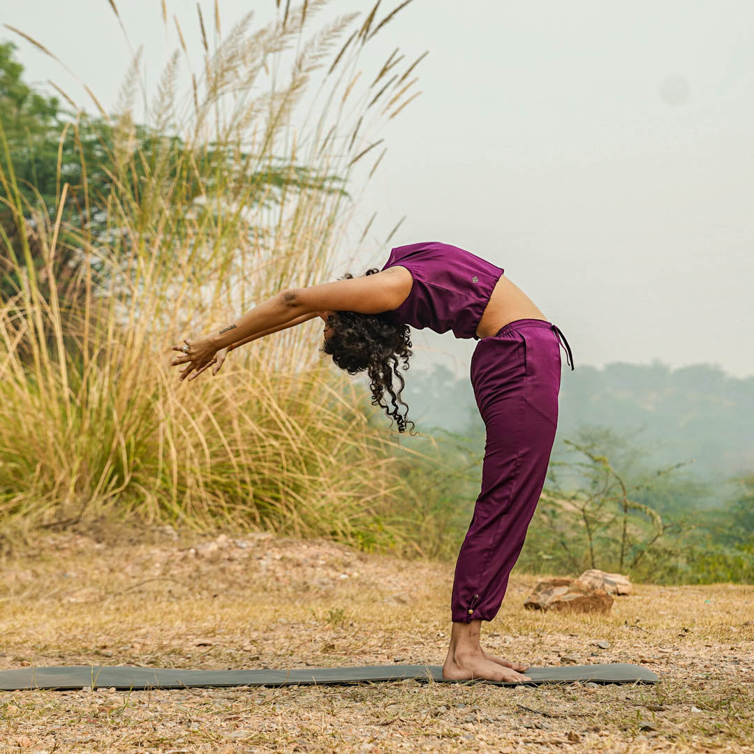 Women Cotton Yoga Pants and Yoga Top Set Purple -Ananda