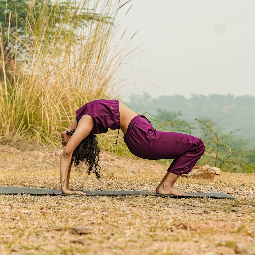 Women Cotton Yoga Pants and Yoga Top Set Purple -Ananda