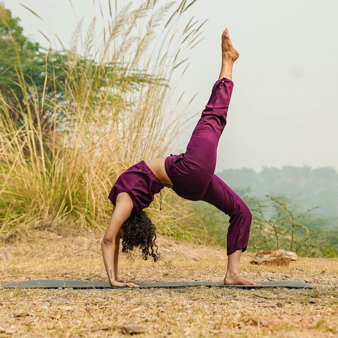 Women Cotton Yoga Pants and Yoga Top Set Purple -Ananda