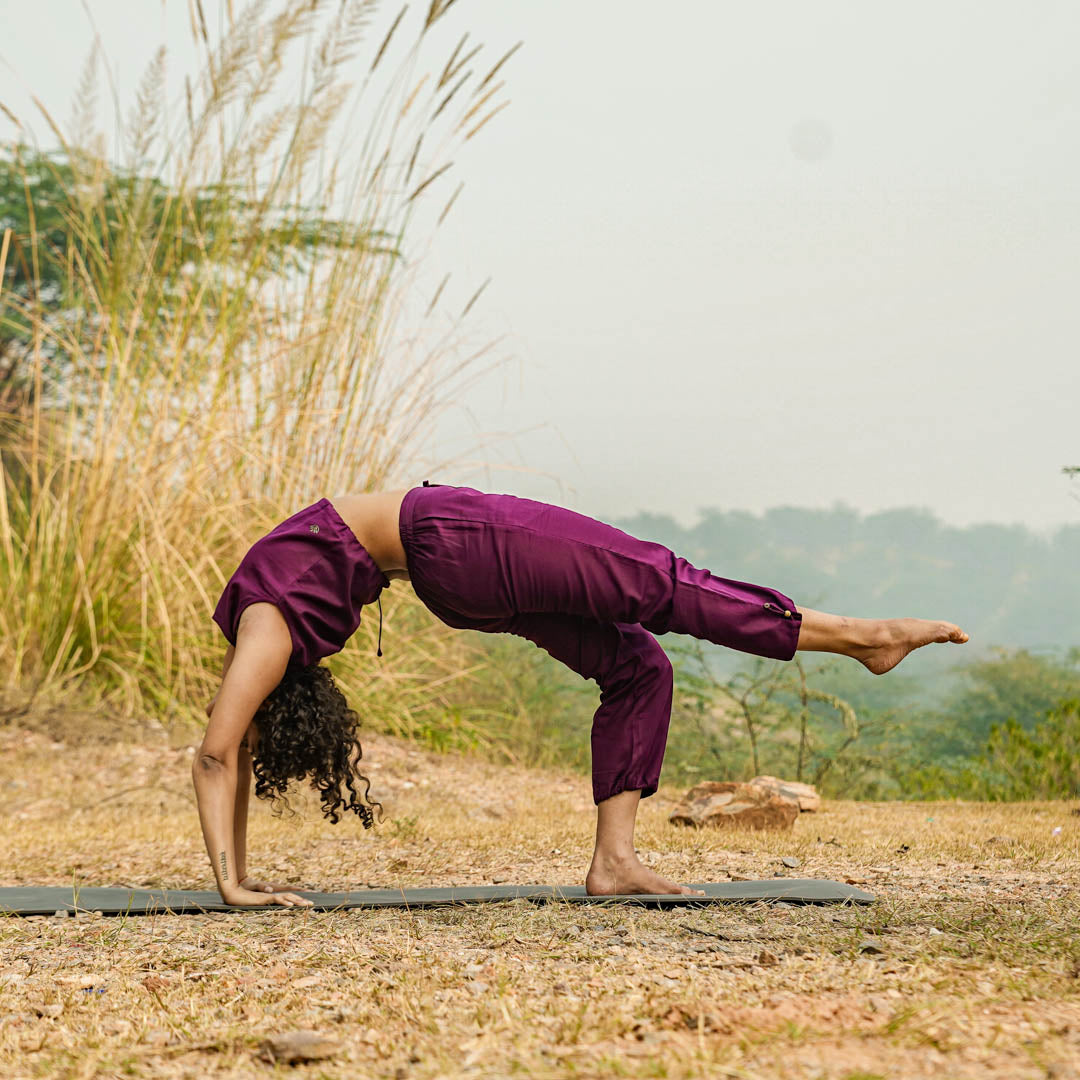 Women Cotton Yoga Pants and Yoga Top Set Purple -Ananda