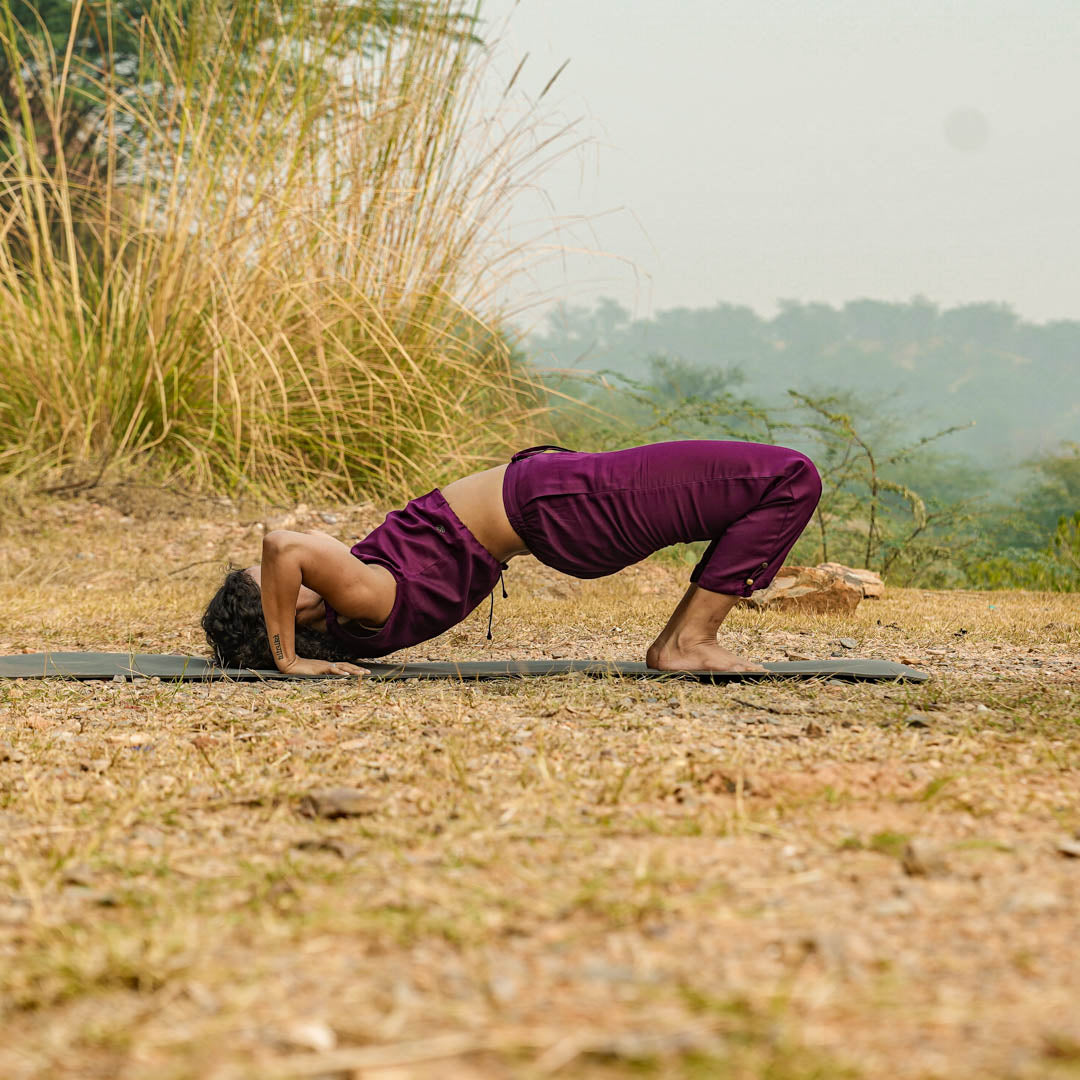 Women Cotton Yoga Pants and Yoga Top Set Purple -Ananda
