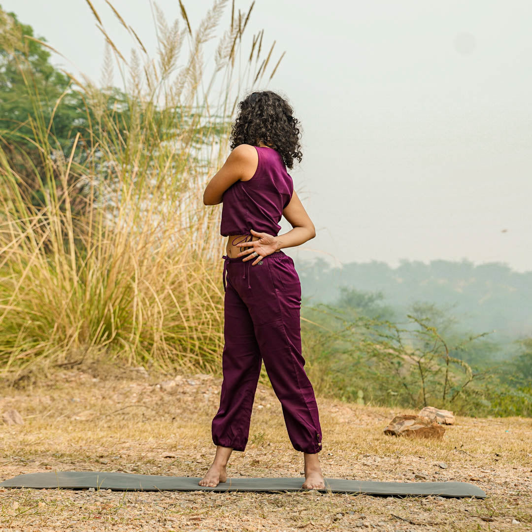 Women Cotton Yoga Pants and Yoga Top Set Purple -Ananda