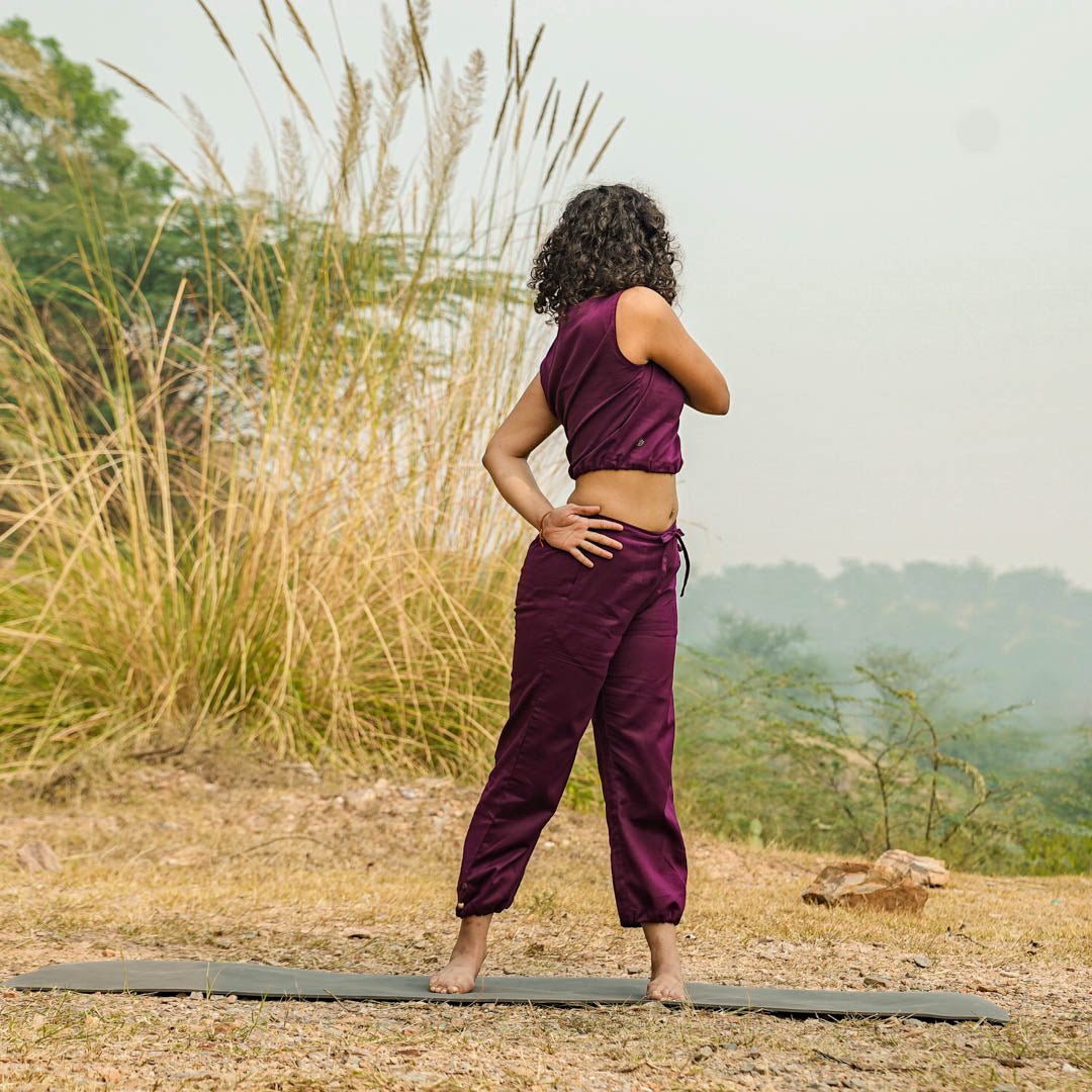 Women Cotton Yoga Pants and Yoga Top Set Purple -Ananda
