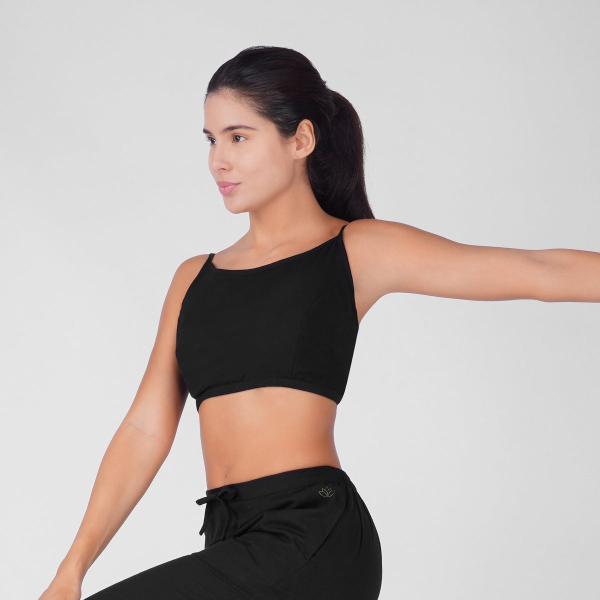 Prana Yoga Top 100% Cotton Bralette Top Elasticised Back for Comfortable Fit - Black — view 3