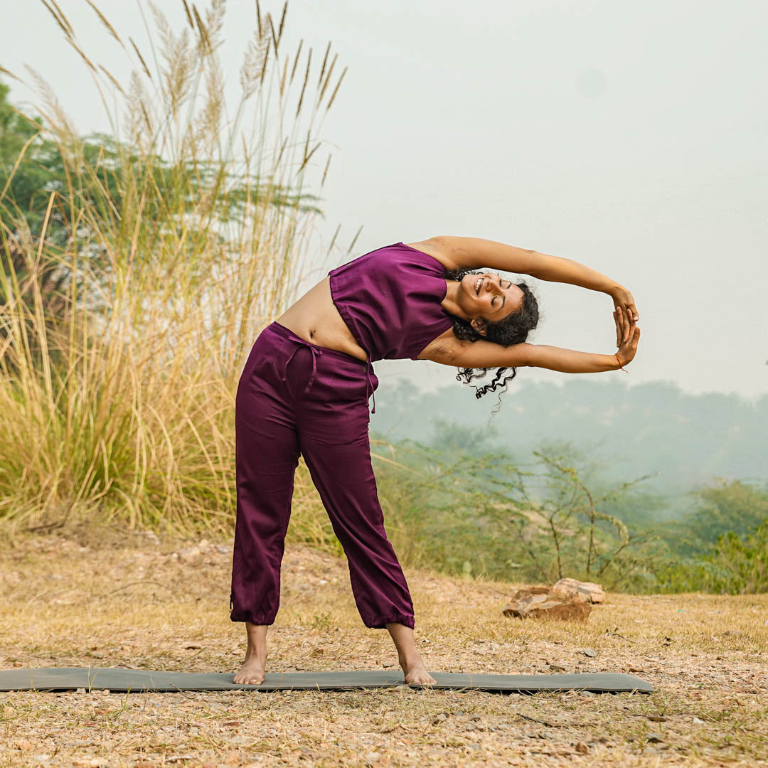 Women Cotton Yoga Pants and Yoga Top Set Purple -Ananda