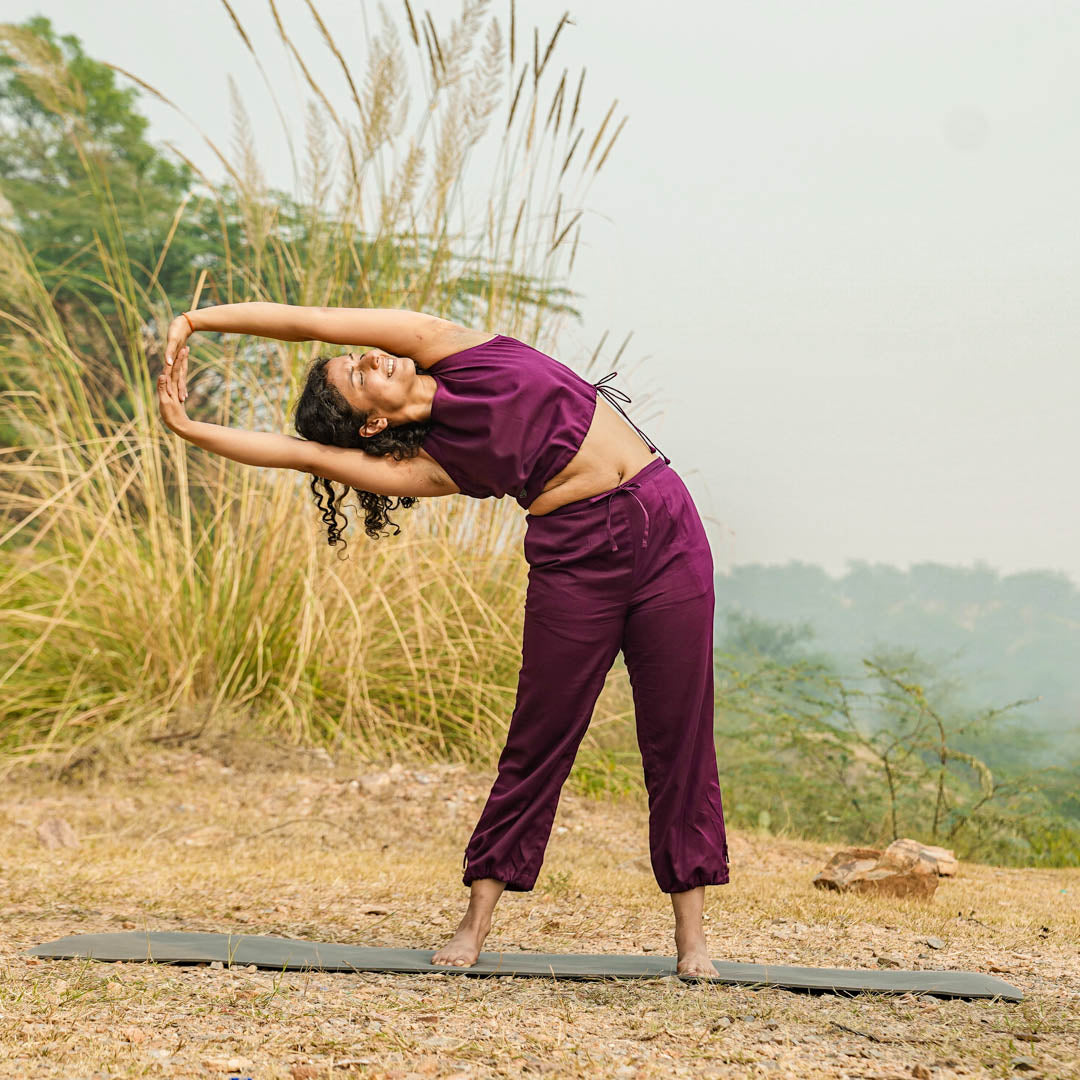 Women Cotton Yoga Pants and Yoga Top Set Purple -Ananda