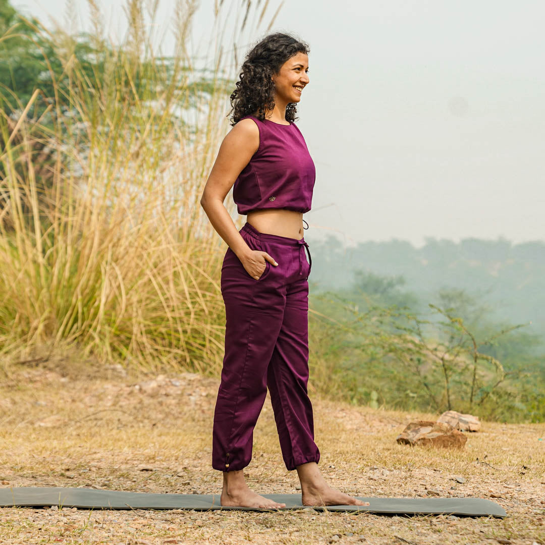 Women Cotton Yoga Pants and Yoga Top Set Purple -Ananda