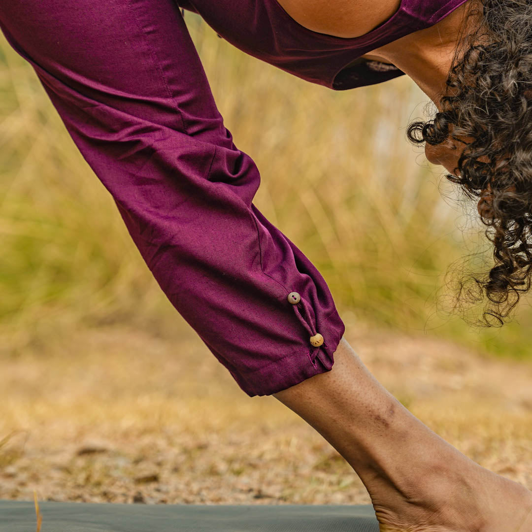 Women Cotton Yoga Pants and Yoga Top Set Purple -Ananda