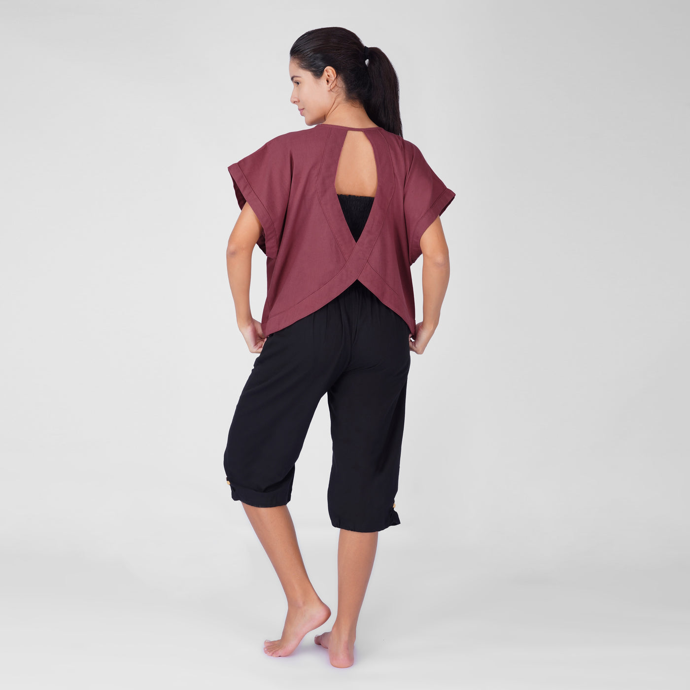 Saral Yoga Top 100% Cotton Sleeveless Top with Open Back for Cover Up - In Rose Pink — view 4
