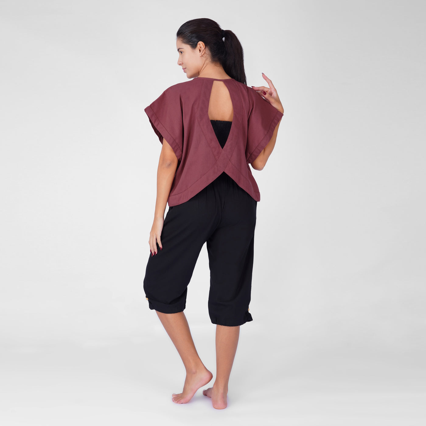 Saral Yoga Top 100% Cotton Sleeveless Top with Open Back for Cover Up - In Rose Pink — view 5