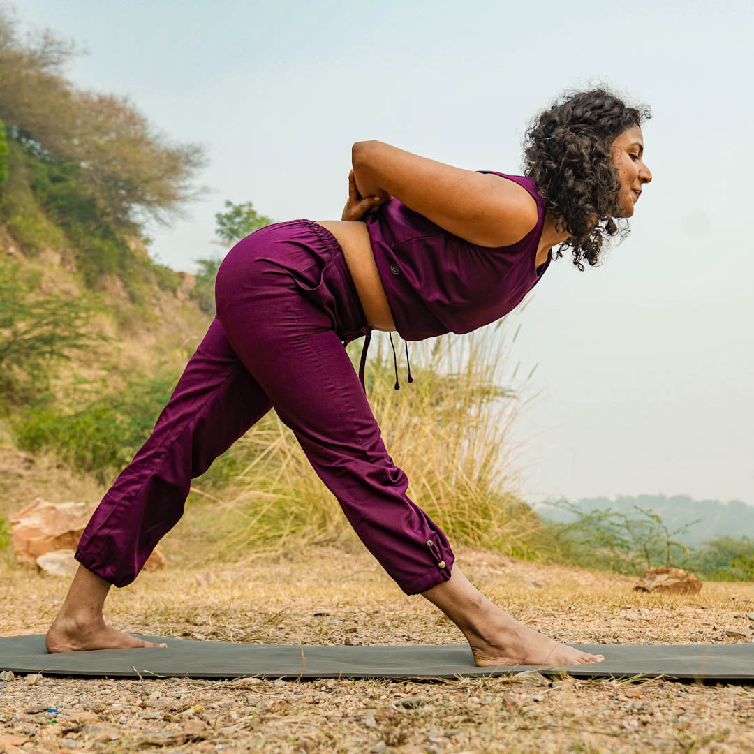 Women Cotton Yoga Pants and Yoga Top Set Purple -Ananda