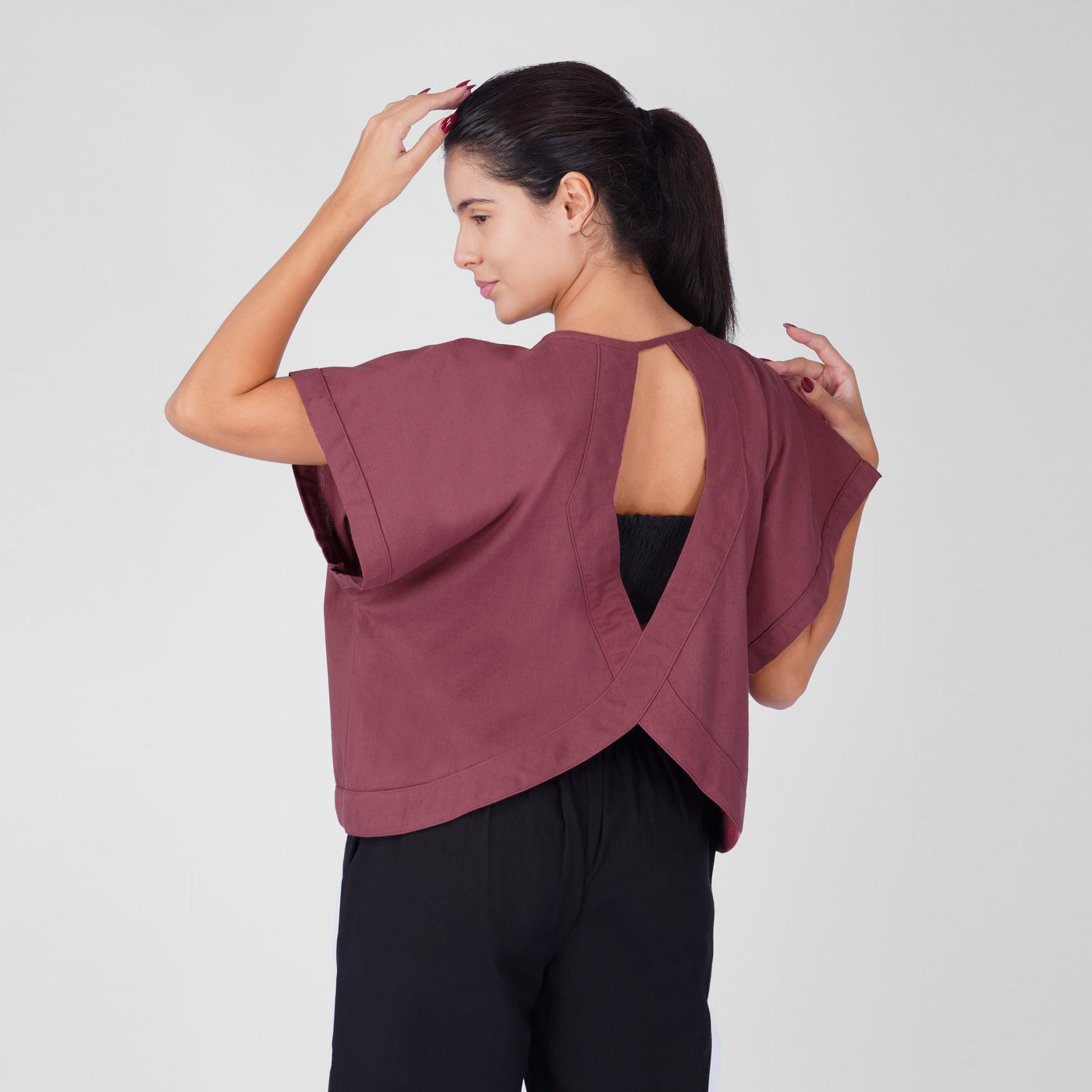 Saral Yoga Top 100% Cotton Sleeveless Top with Open Back for Cover Up - In Rose Pink — view 6
