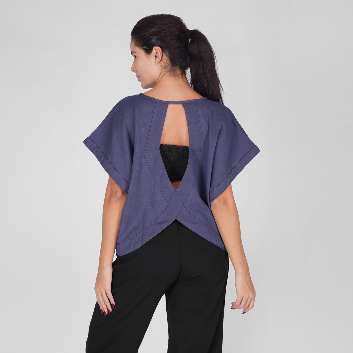 Saral Yoga Top 100% Cotton Sleeveless Top in Celtic Blue with open back for cover up — view 6